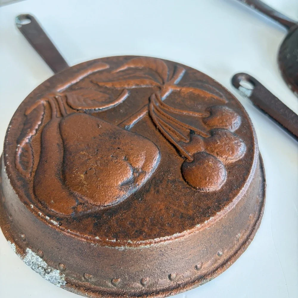 Vintage Set of 3 Fruit Embossed Cast Metal Copper Tone Wall Hanging Molds 9.75in